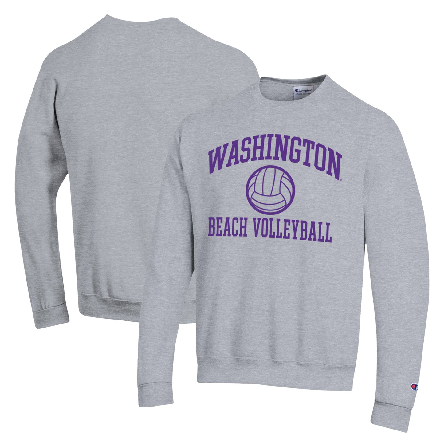 Men's Champion  Gray Washington Huskies Icon Beach Volleyball Powerblend Pullover Sweatshirt