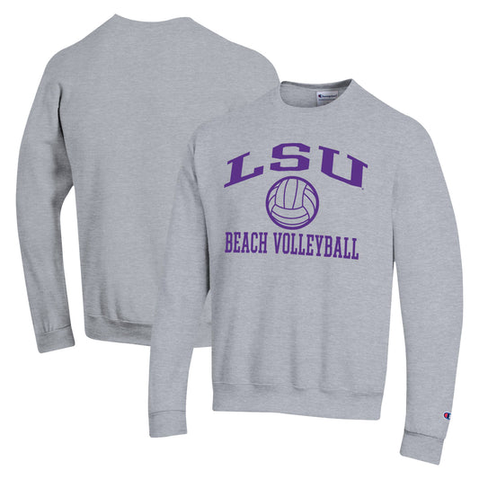 Men's Champion  Gray LSU Tigers Icon Beach Volleyball Powerblend Pullover Sweatshirt