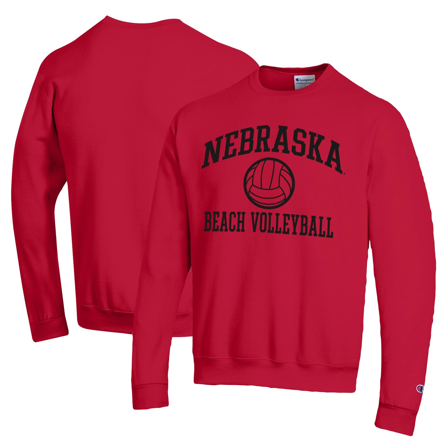 Men's Champion  Red Nebraska Huskers Icon Beach Volleyball Powerblend Pullover Sweatshirt