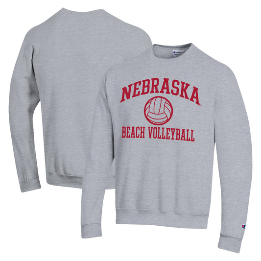 Men's Champion  Gray Nebraska Huskers Icon Beach Volleyball Powerblend Pullover Sweatshirt