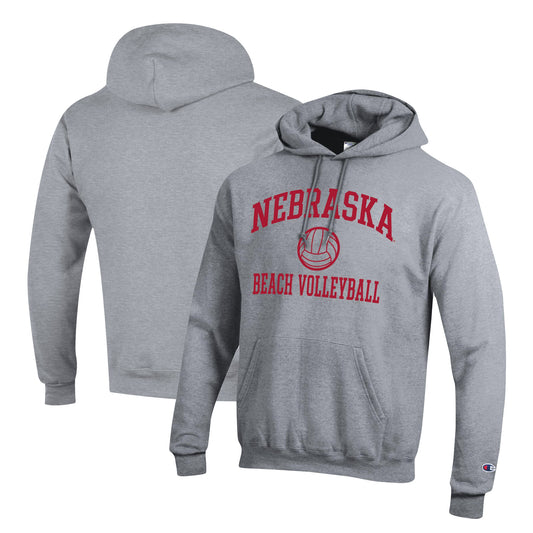 Men's Champion  Gray Nebraska Huskers Icon Beach Volleyball Powerblend Pullover Hoodie