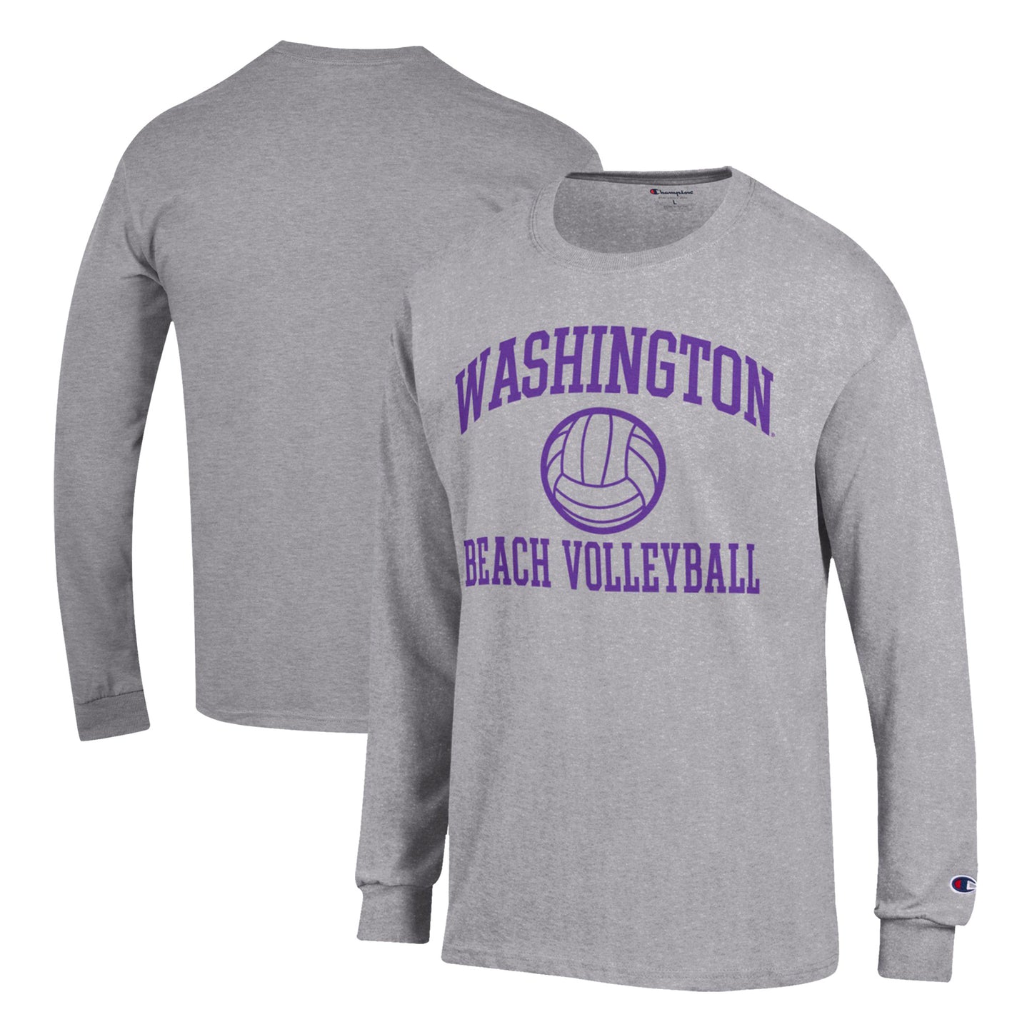 Men's Champion  Gray Washington Huskies Icon Beach Volleyball Long Sleeve T-Shirt