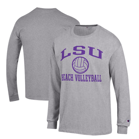 Men's Champion  Gray LSU Tigers Icon Beach Volleyball Long Sleeve T-Shirt