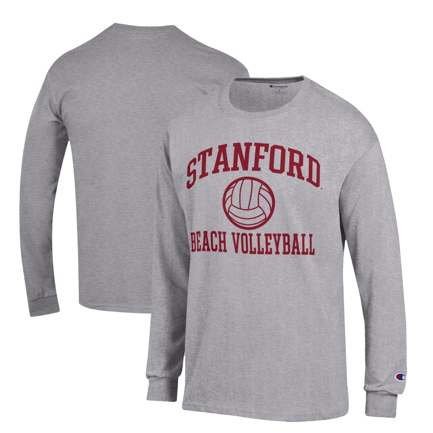 Men's Champion  Gray Stanford Cardinal Icon Beach Volleyball Long Sleeve T-Shirt