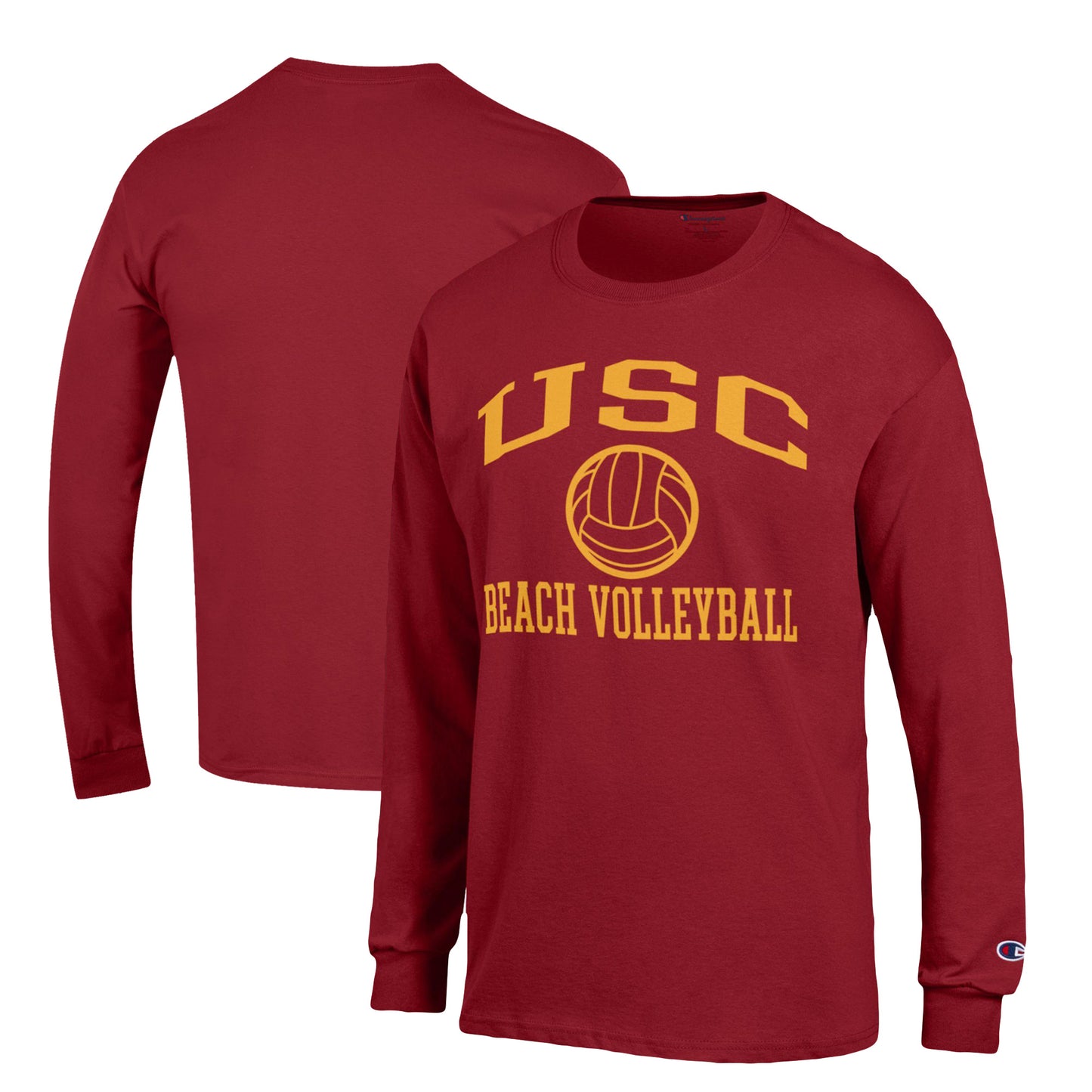 Men's Champion  Cardinal USC Trojans Icon Beach Volleyball Long Sleeve T-Shirt