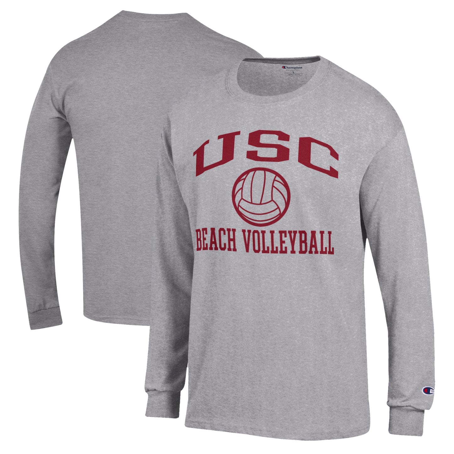 Men's Champion  Gray USC Trojans Icon Beach Volleyball Long Sleeve T-Shirt