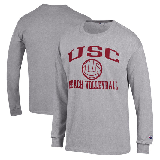 Men's Champion  Gray USC Trojans Icon Beach Volleyball Long Sleeve T-Shirt