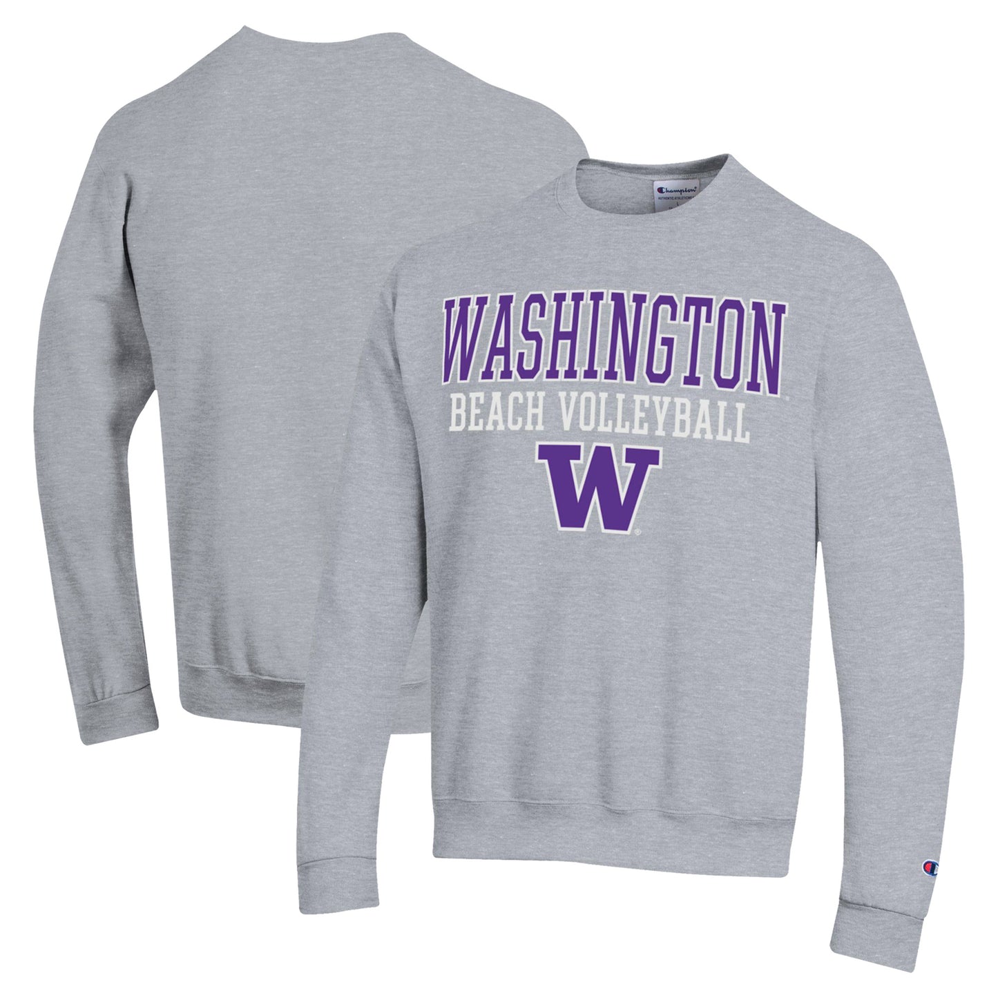 Men's Champion  Gray Washington Huskies Stacked Beach Volleyball Powerblend Pullover Sweatshirt