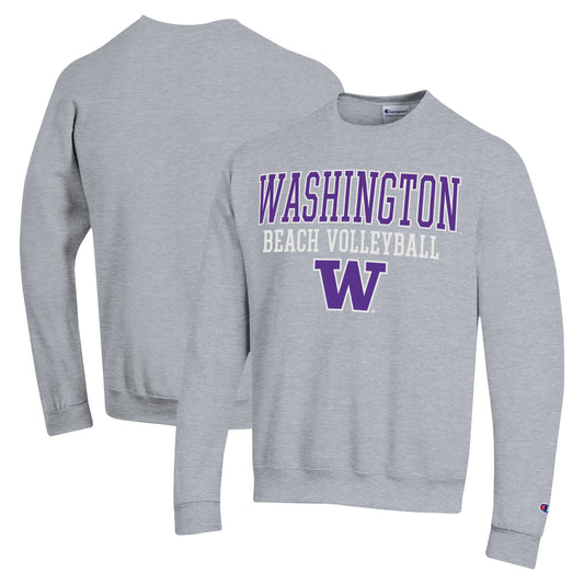 Men's Champion  Gray Washington Huskies Stacked Beach Volleyball Powerblend Pullover Sweatshirt