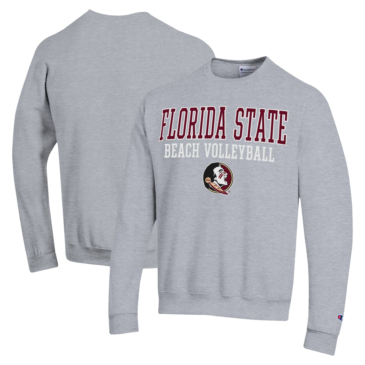 Men's Champion  Gray Florida State Seminoles Stacked Beach Volleyball Powerblend Pullover Sweatshirt