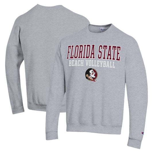 Men's Champion  Gray Florida State Seminoles Stacked Beach Volleyball Powerblend Pullover Sweatshirt