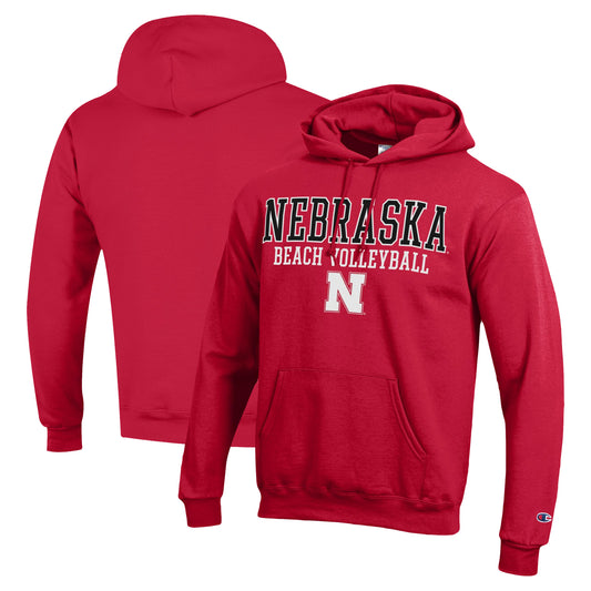 Men's Champion  Red Nebraska Huskers Stacked Beach Volleyball Powerblend Pullover Hoodie