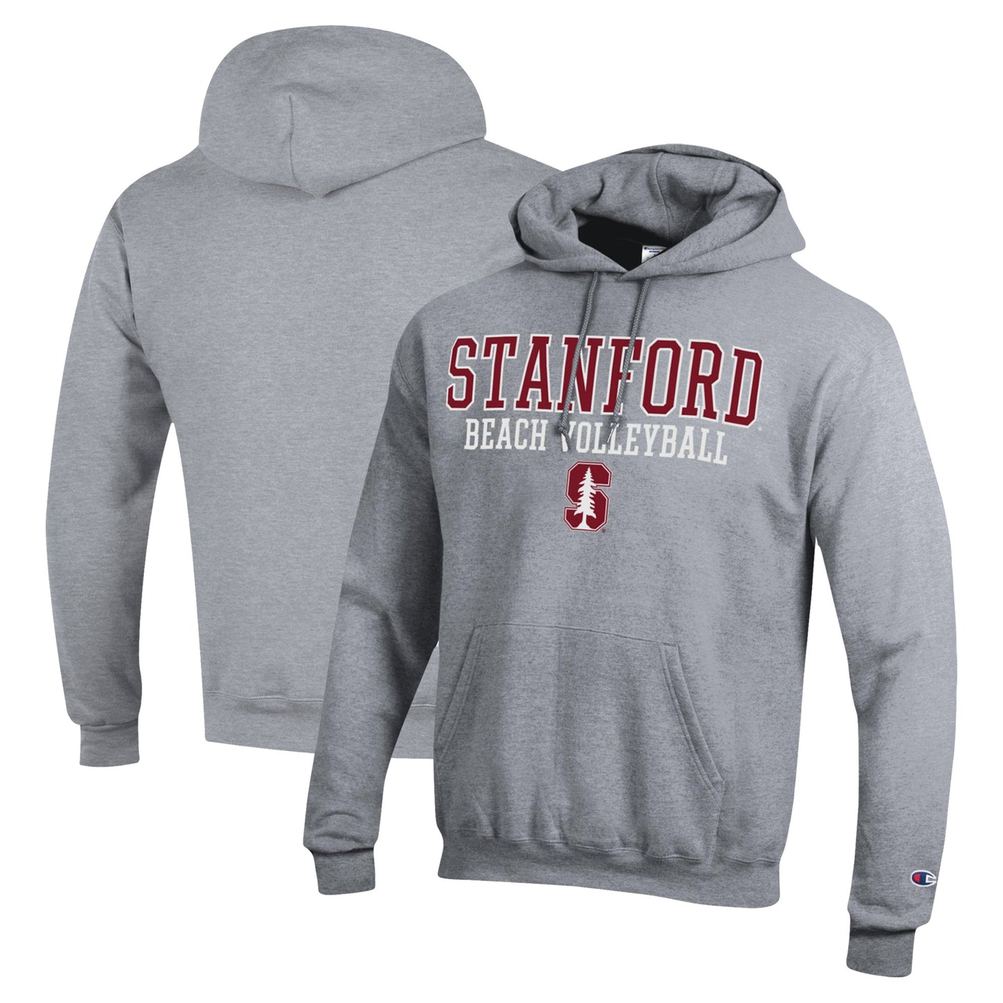 Men's Champion  Gray Stanford Cardinal Stacked Beach Volleyball Powerblend Pullover Hoodie