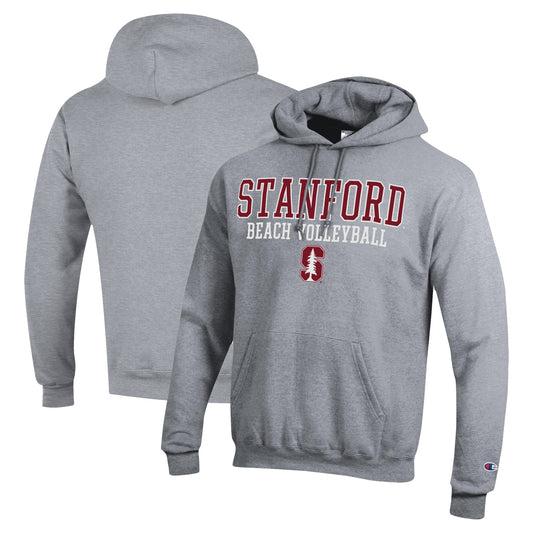 Men's Champion  Gray Stanford Cardinal Stacked Beach Volleyball Powerblend Pullover Hoodie