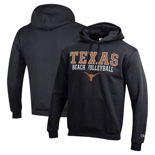 Men's Champion  Black Texas Longhorns Stacked Beach Volleyball Powerblend Pullover Hoodie