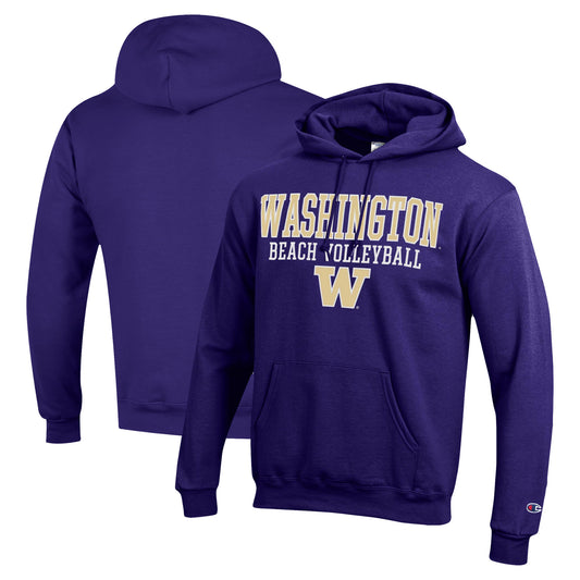 Men's Champion  Purple Washington Huskies Stacked Beach Volleyball Powerblend Pullover Hoodie