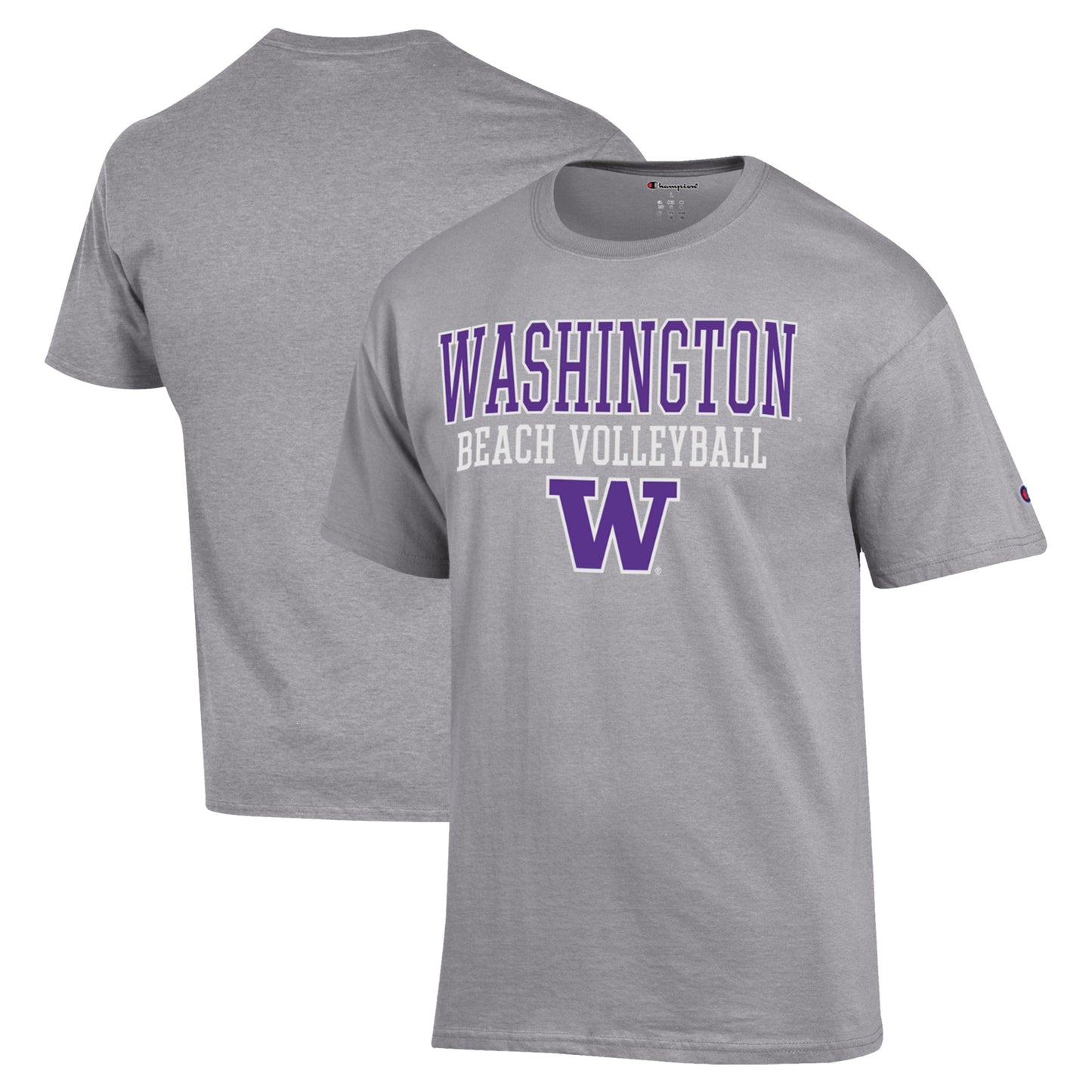 Men's Champion  Gray Washington Huskies Stacked Beach Volleyball T-Shirt