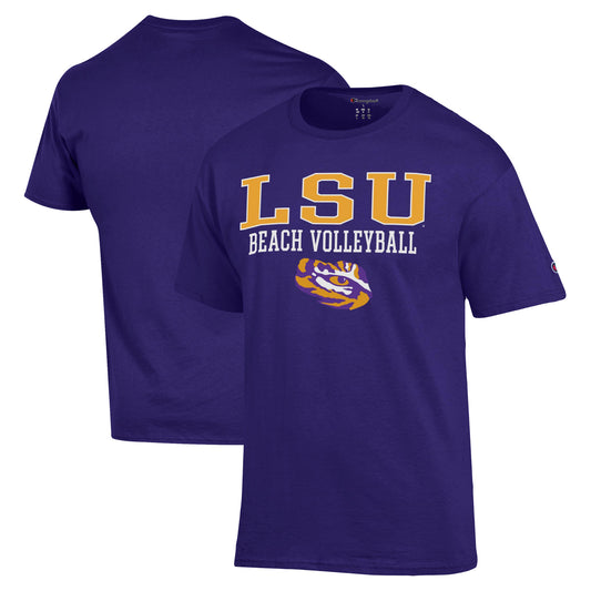 Men's Champion  Purple LSU Tigers Stacked Beach Volleyball T-Shirt