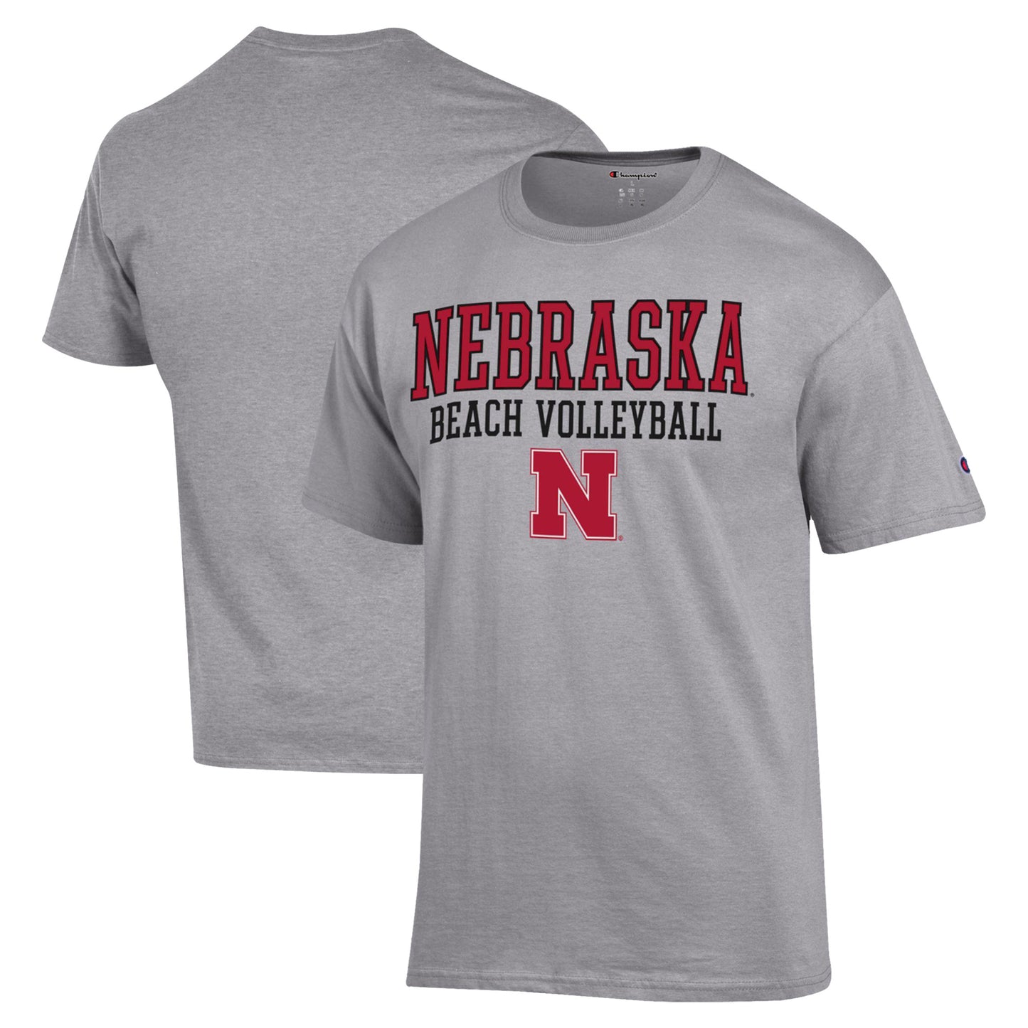 Men's Champion  Gray Nebraska Huskers Stacked Beach Volleyball T-Shirt