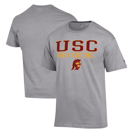 Men's Champion  Gray USC Trojans Stacked Beach Volleyball T-Shirt