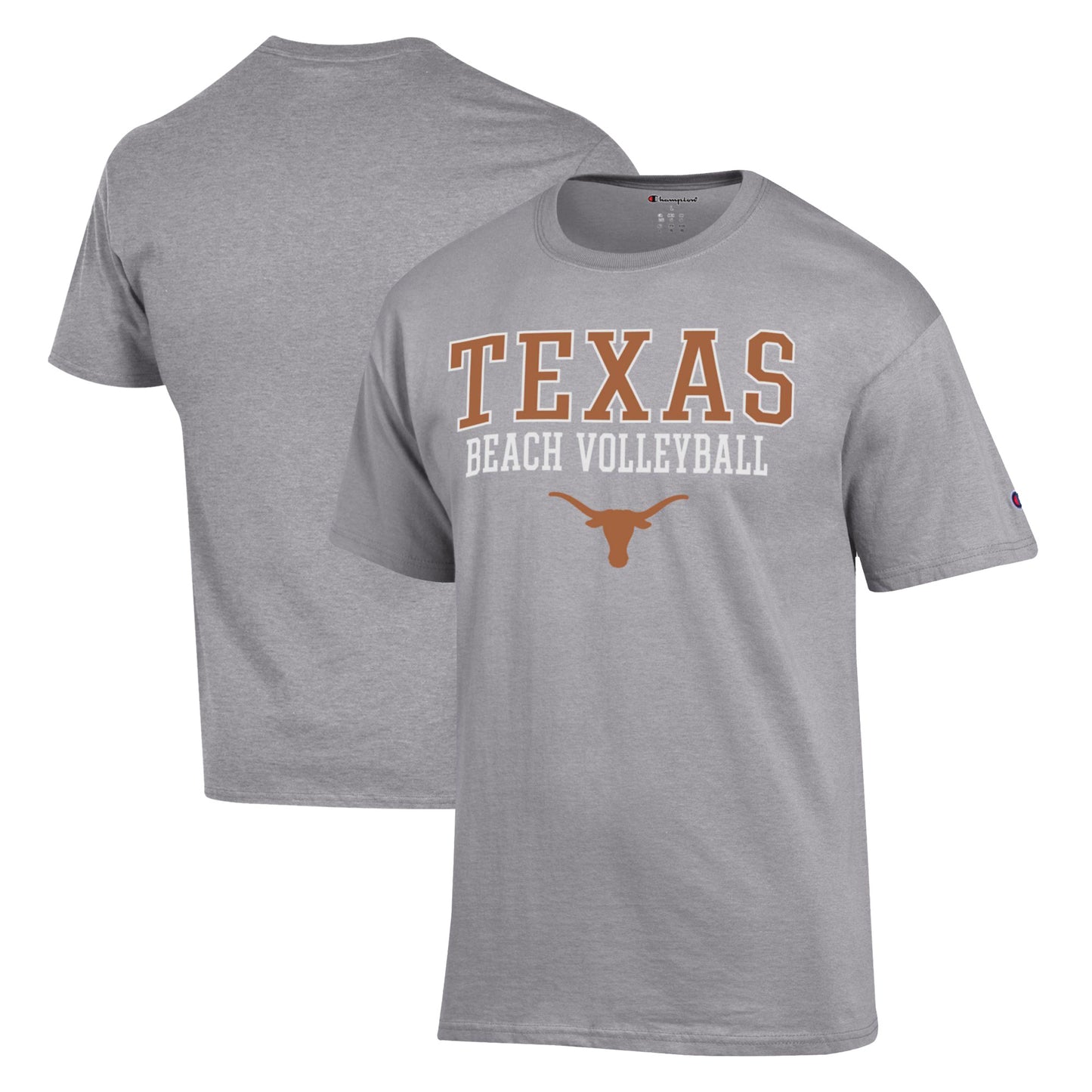 Men's Champion  Gray Texas Longhorns Stacked Beach Volleyball T-Shirt