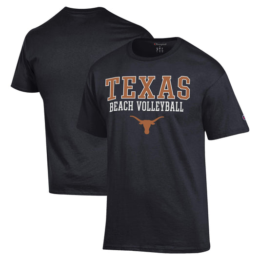 Men's Champion  Black Texas Longhorns Stacked Beach Volleyball T-Shirt