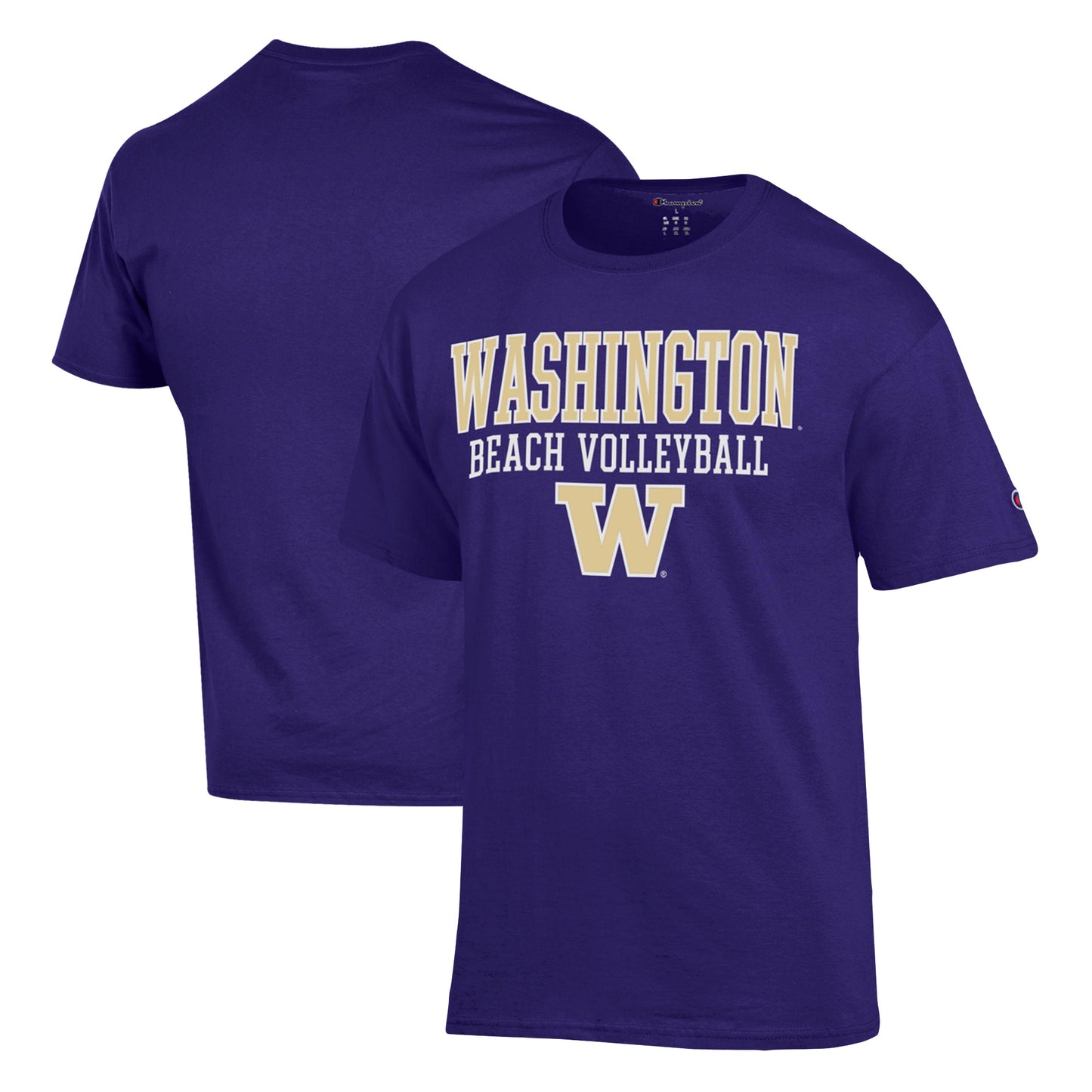 Men's Champion  Purple Washington Huskies Stacked Beach Volleyball T-Shirt