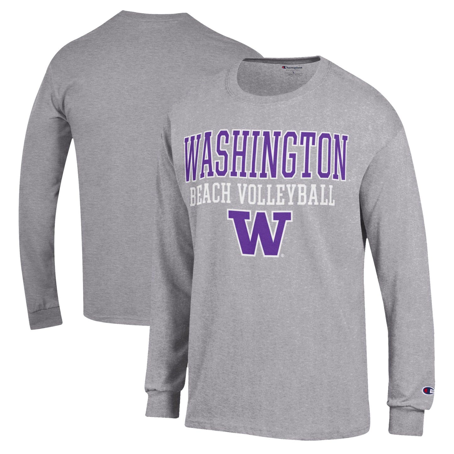 Men's Champion  Gray Washington Huskies Stacked Beach Volleyball Long Sleeve T-Shirt