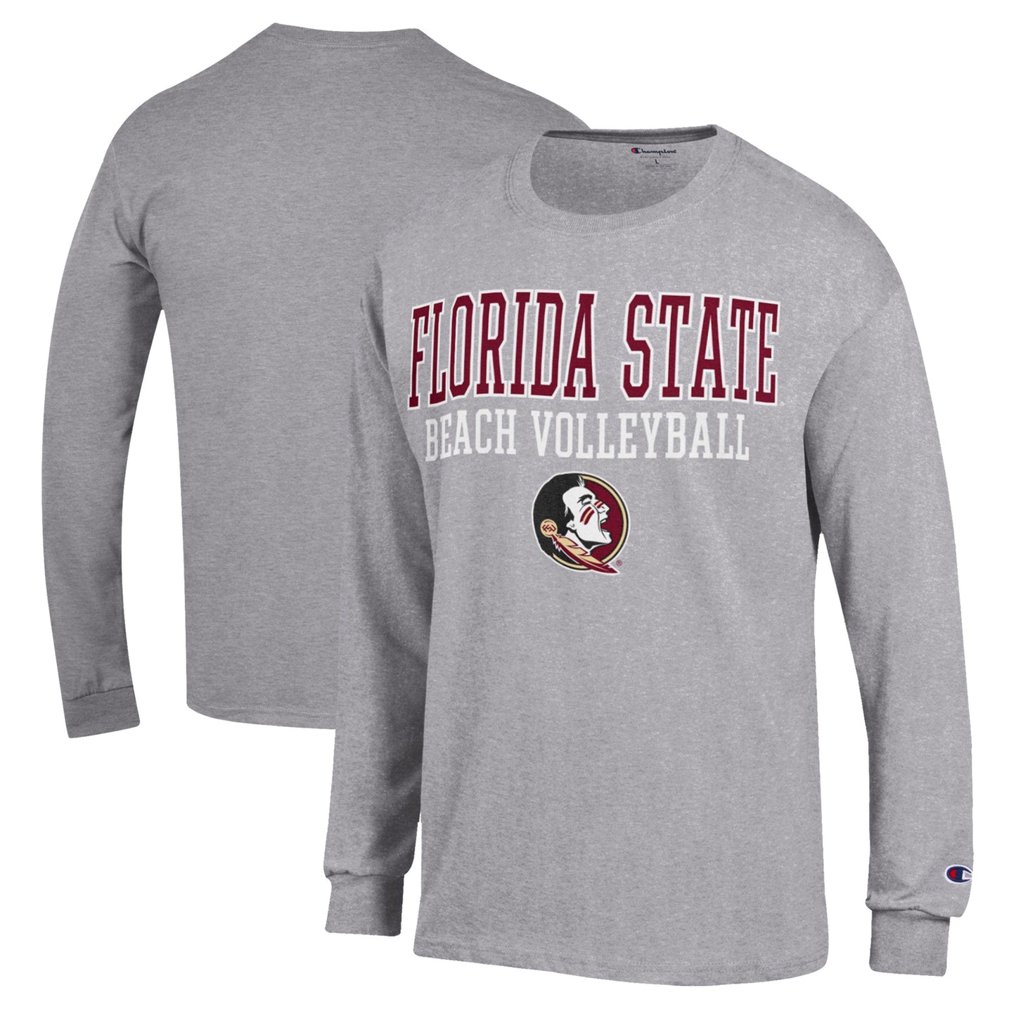 Men's Champion  Gray Florida State Seminoles Stacked Beach Volleyball Long Sleeve T-Shirt