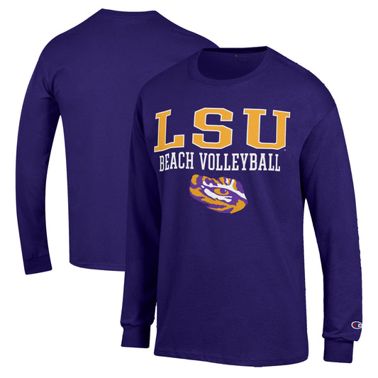 Men's Champion  Purple LSU Tigers Stacked Beach Volleyball Long Sleeve T-Shirt