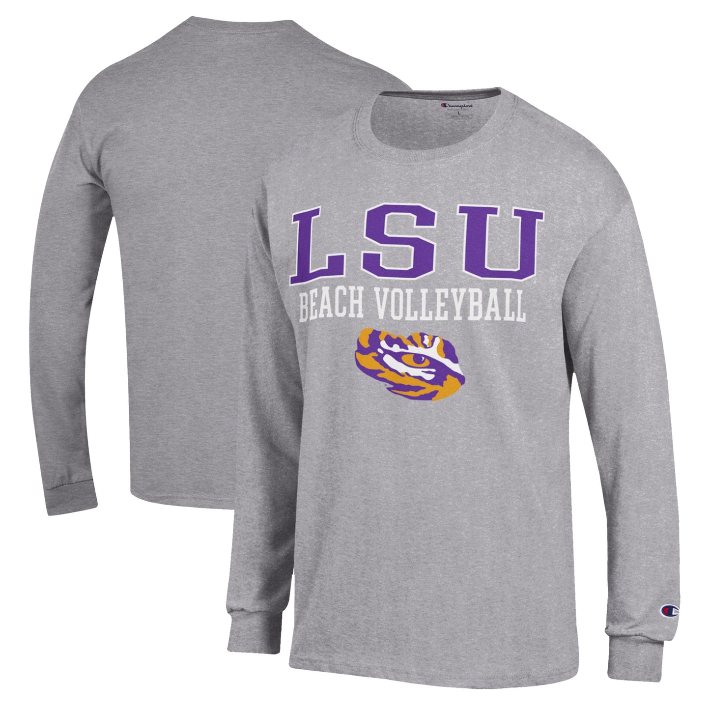 Men's Champion  Gray LSU Tigers Stacked Beach Volleyball Long Sleeve T-Shirt