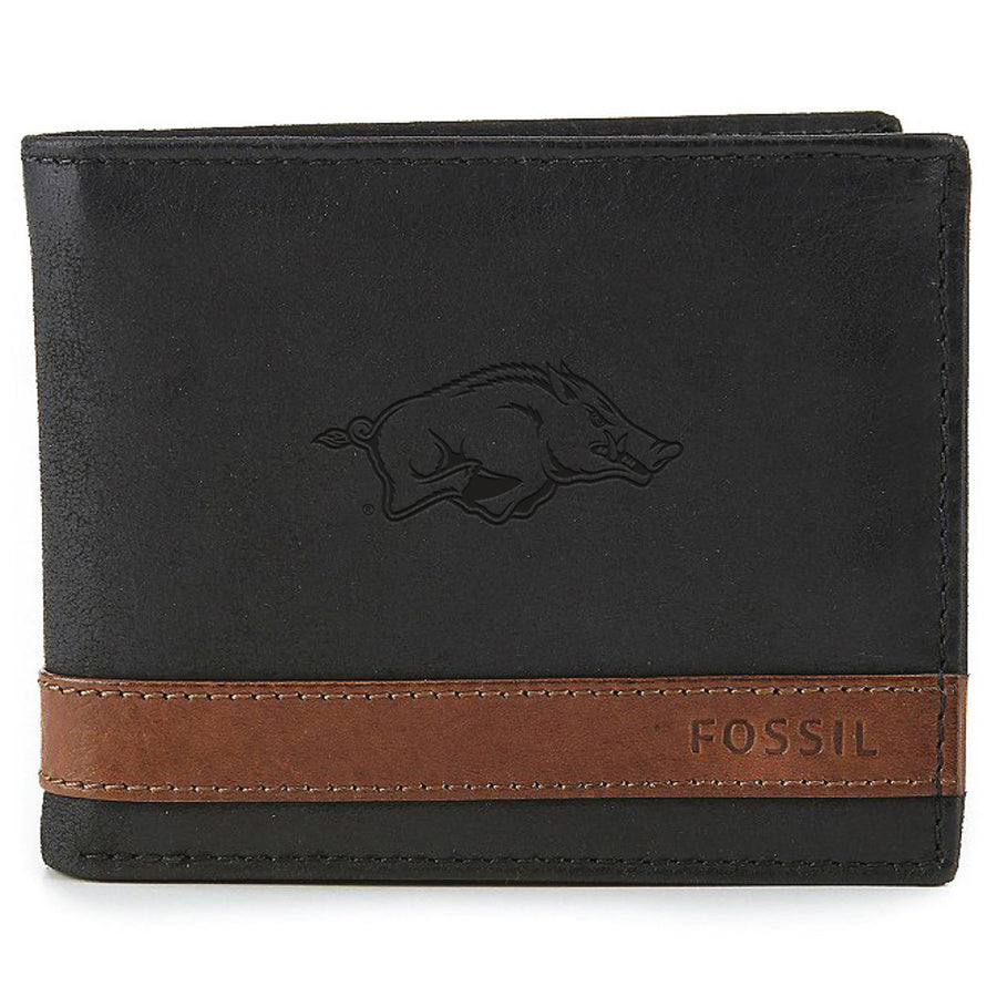 Men's Fossil  Black Arkansas Razorbacks Quinn Flip ID Bifold Wallet