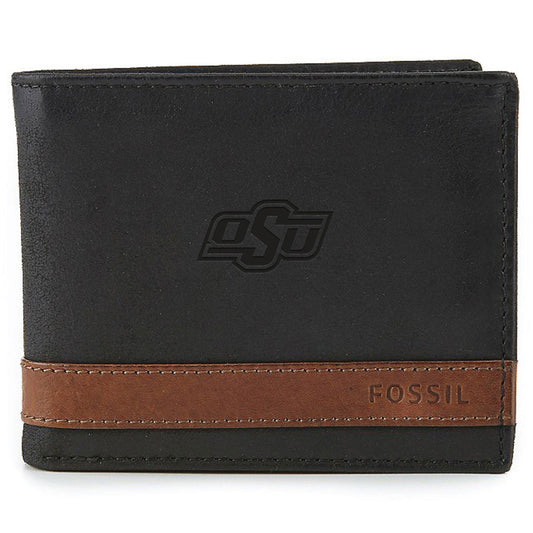 Men's Fossil  Black Oklahoma State Cowboys Quinn Flip ID Bifold Wallet