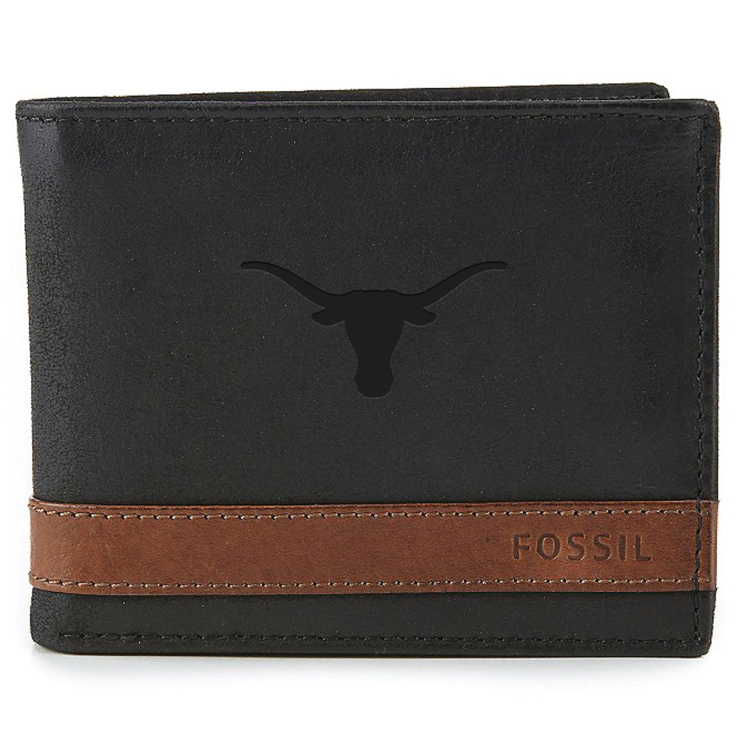 Men's Fossil  Black Texas Longhorns Quinn Flip ID Bifold Wallet