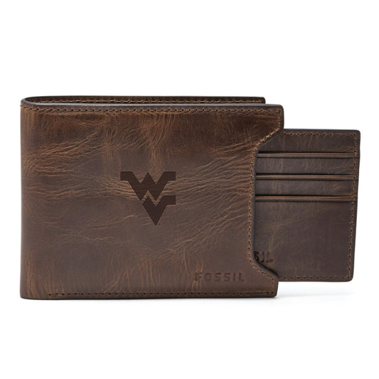 Men's Fossil  Brown West Virginia Mountaineers Derrick Sliding Two-In-One Wallet