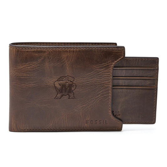 Men's Fossil  Brown Maryland Terrapins Derrick Sliding Two-In-One Wallet