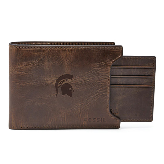Men's Fossil  Brown Michigan State Spartans Derrick Sliding Two-In-One Wallet