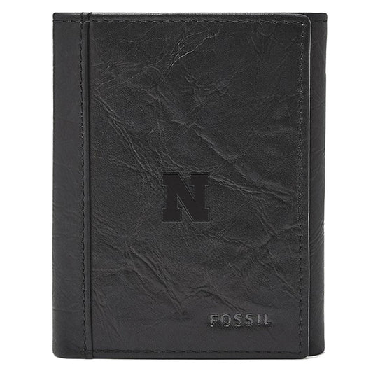 Men's Fossil  Black Nebraska Huskers Neel Extra Capacity Trifold Wallet