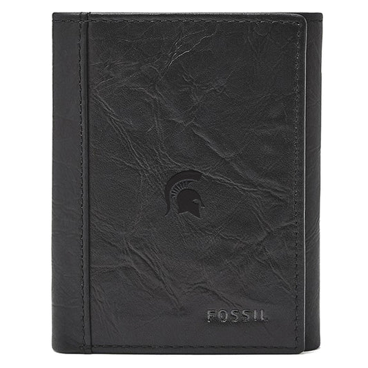 Men's Fossil  Black Michigan State Spartans Neel Extra Capacity Trifold Wallet