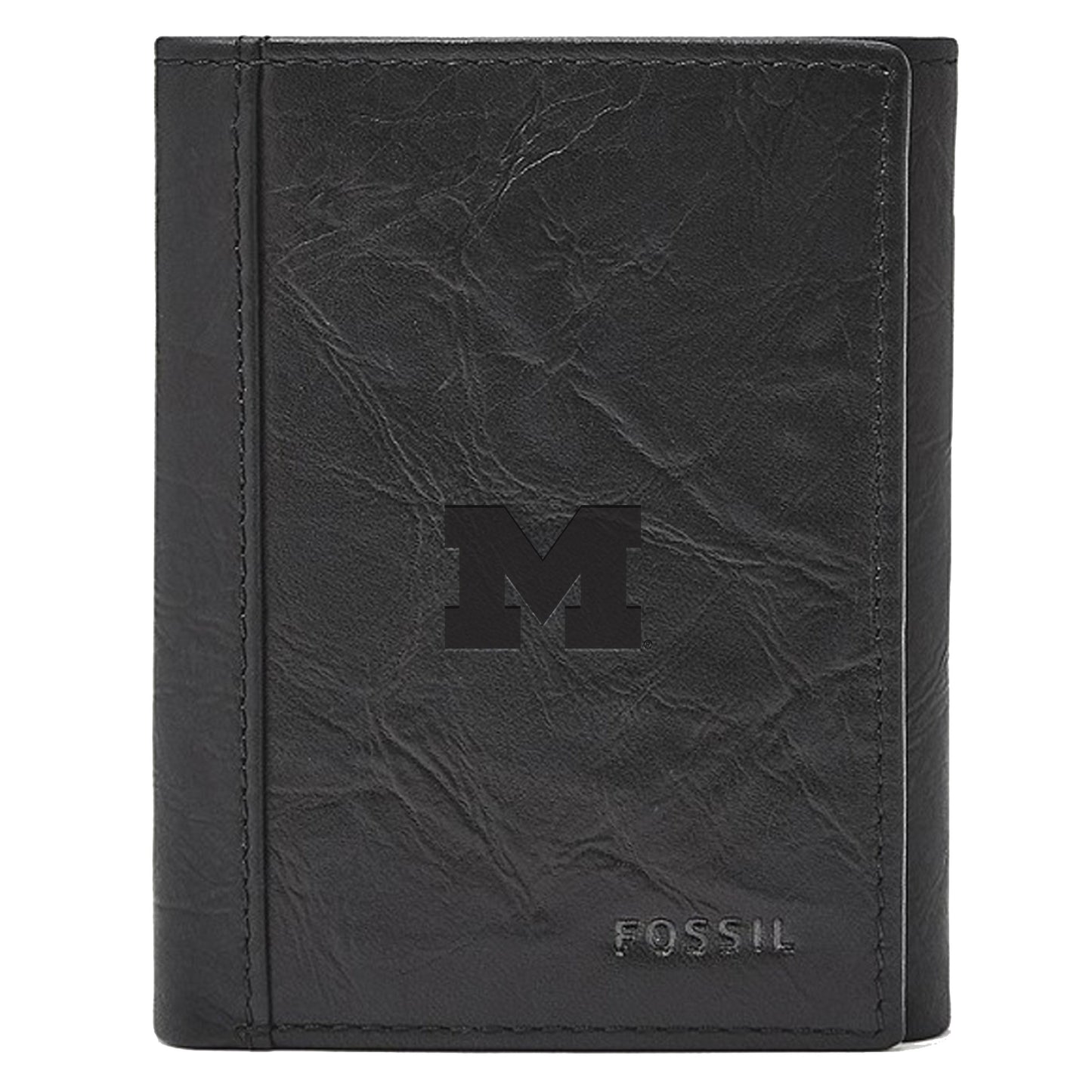 Men's Fossil  Black Michigan Wolverines Neel Extra Capacity Trifold Wallet