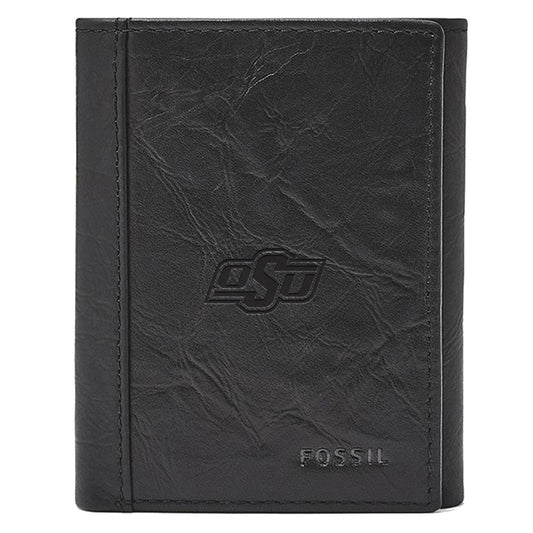 Men's Fossil  Black Oklahoma State Cowboys Neel Extra Capacity Trifold Wallet