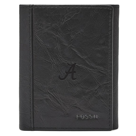 Men's Fossil  Black Alabama Crimson Tide Neel Extra Capacity Trifold Wallet