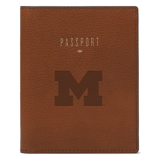 Fossil  Brown Michigan Wolverines Travel RFID Passport Case