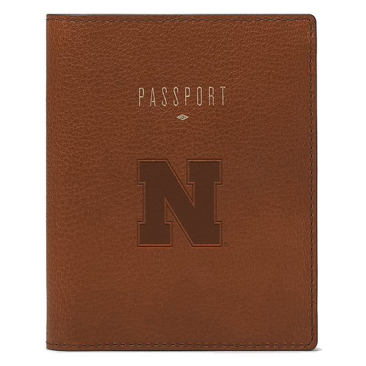 Fossil  Brown Nebraska Huskers Travel RFID Passport Case