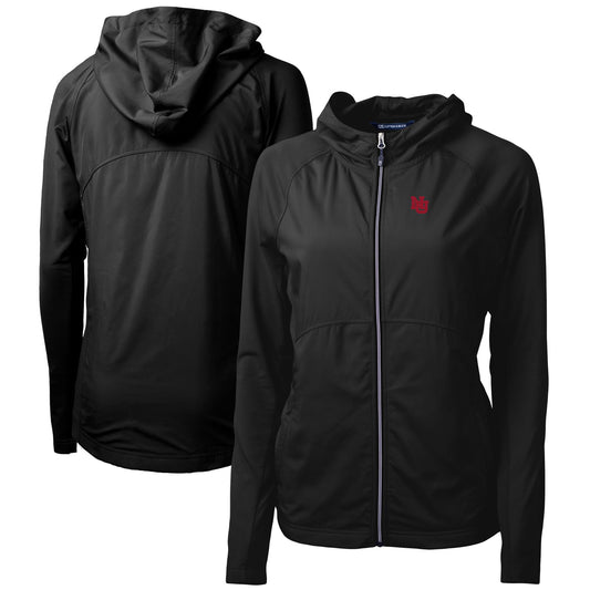 Women's Cutter & Buck Black Nebraska Huskers Adapt Eco Knit Hybrid Recycled Full-Zip Hoodie