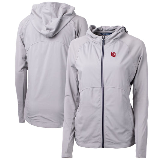 Women's Cutter & Buck Gray Nebraska Huskers Adapt Eco Knit Hybrid Recycled Full-Zip Hoodie