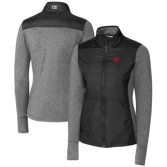 Women's Cutter & Buck  Black Nebraska Huskers  DryTec Stealth Hybrid Quilted Full-Zip Windbreaker Jacket