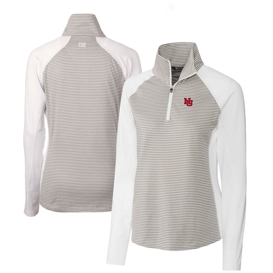 Women's Cutter & Buck  White Nebraska Huskers  DryTec Forge Tonal Stripe Stretch Half-Zip Top