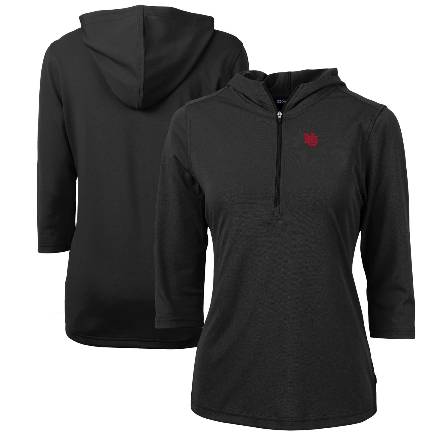 Women's Cutter & Buck Black Nebraska Huskers Virtue Eco Pique Recycled Half-Zip Pullover Hoodie