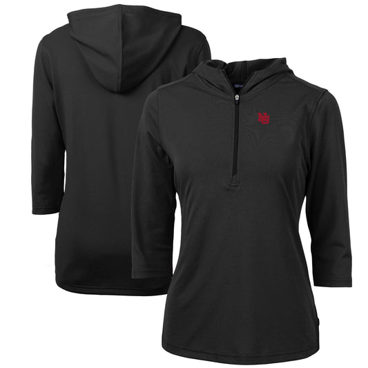 Women's Cutter & Buck Black Nebraska Huskers Virtue Eco Pique Recycled Half-Zip Pullover Hoodie